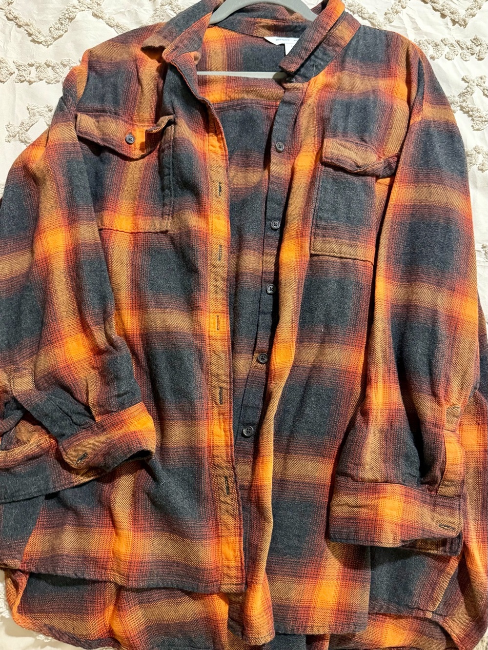 Old Navy Plaid Boyfriend Shirt in Orange and Black (Evermore print)